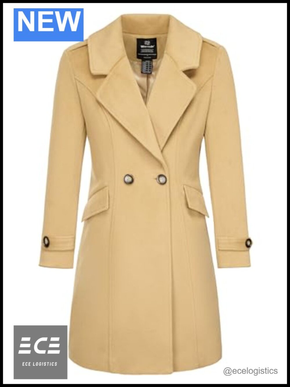 Women's Double Breasted Pea Coat Trench Coat 100% Polyester
